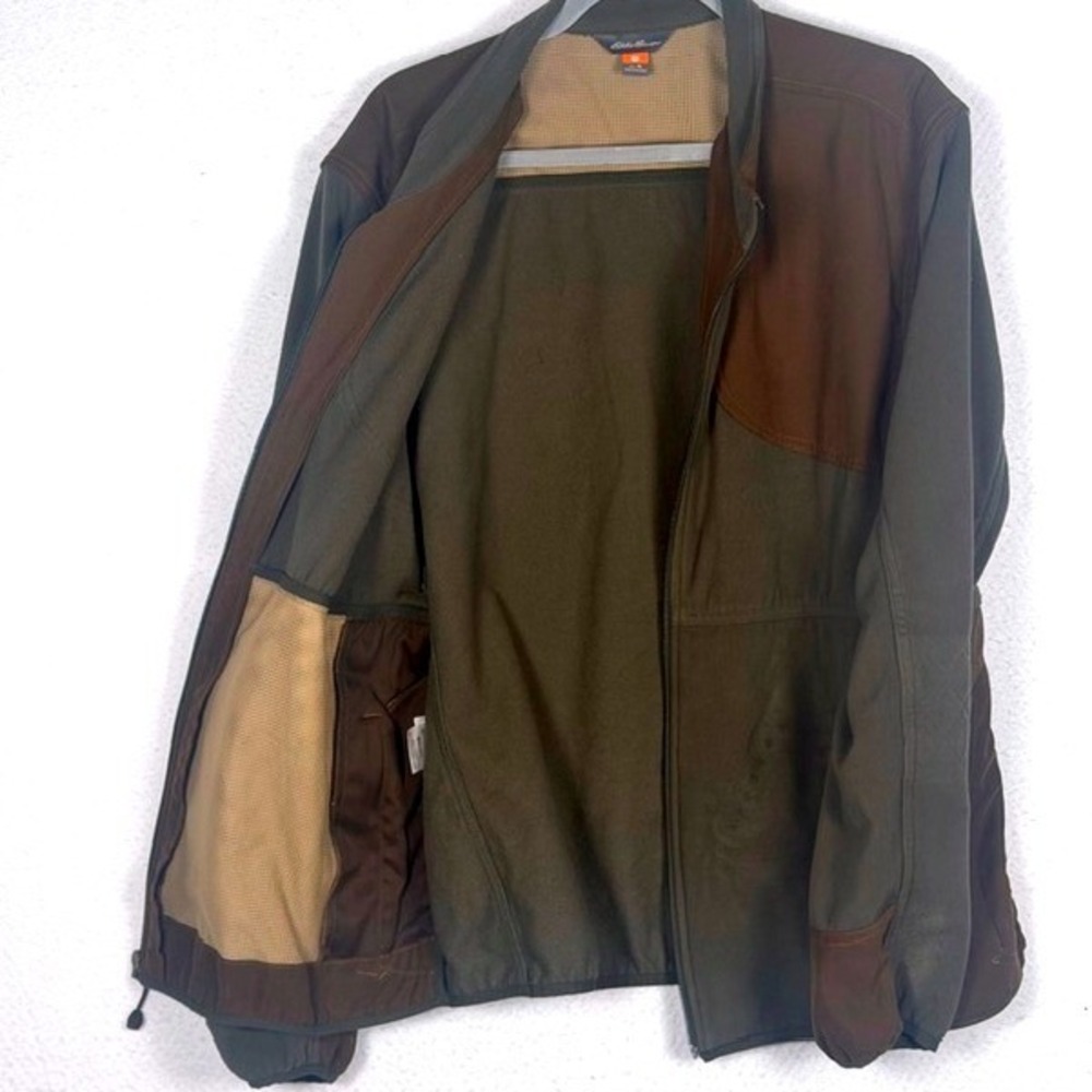 Eddie Bauer Sport Shop Mens XL Fleece Jacket Full Zip Olive Brown Mixed Media